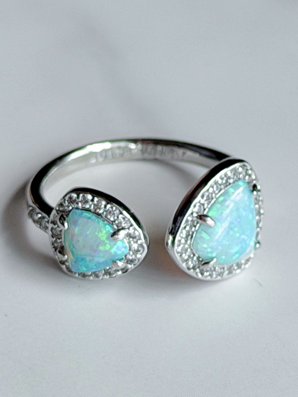 Bomb Party Call It Fate Darling Blue Fire Opal Halo Statement Ring Size 8